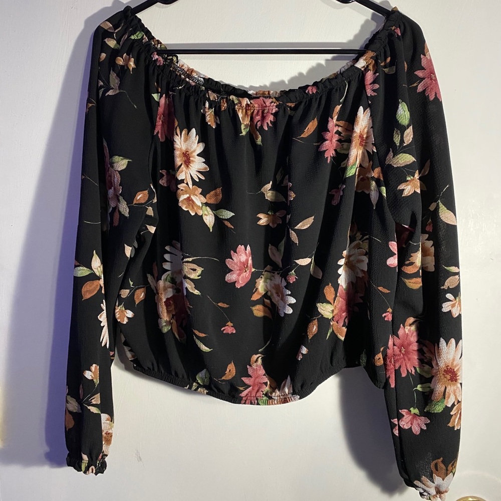 Black Floral Off-the-Shoulder Blouse